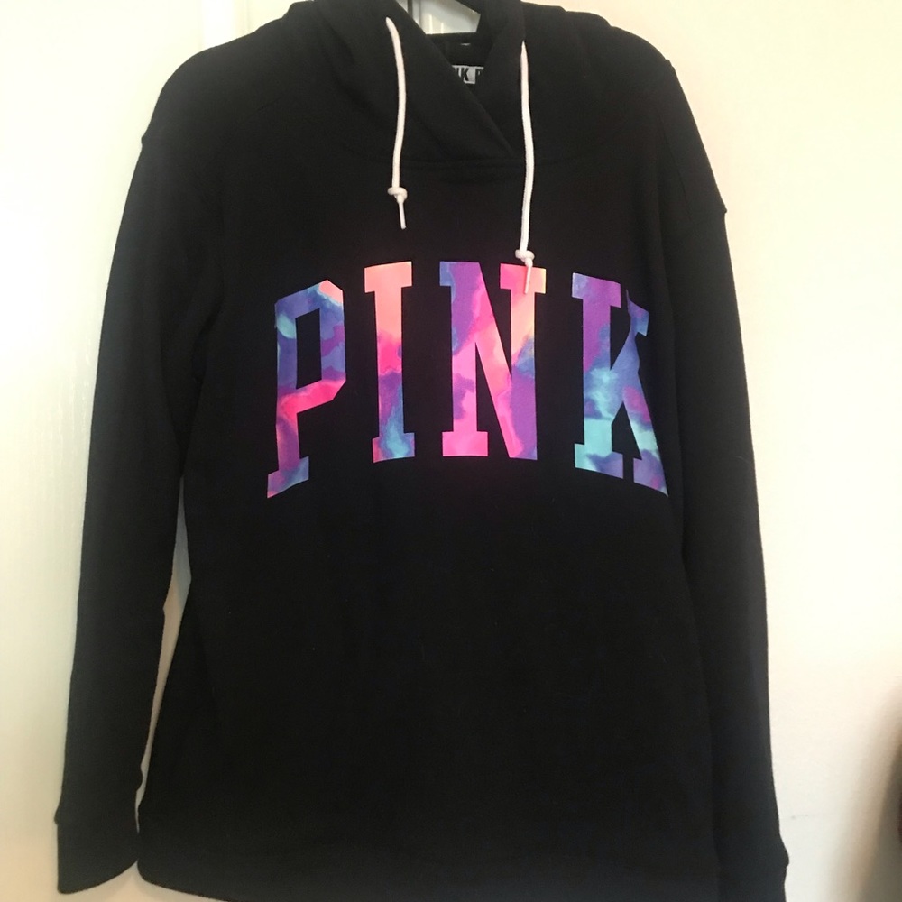 VS Pink Black Hoodie with multicolored print M
